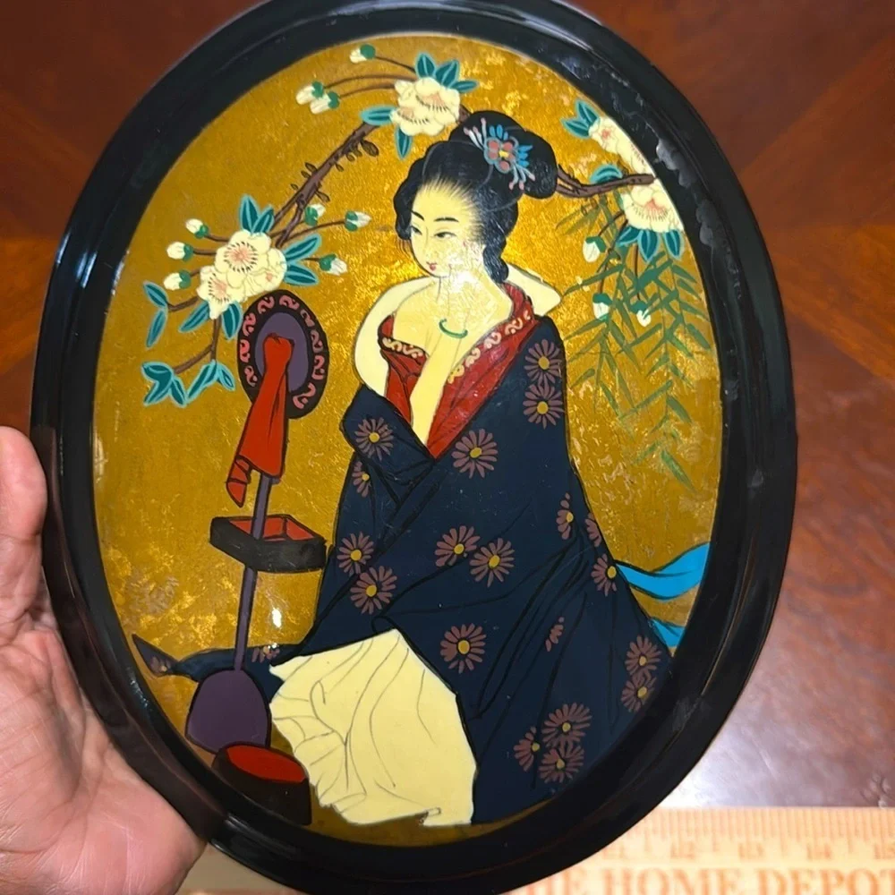 Gorgeous vintage enamel japanese wall painting/ decor